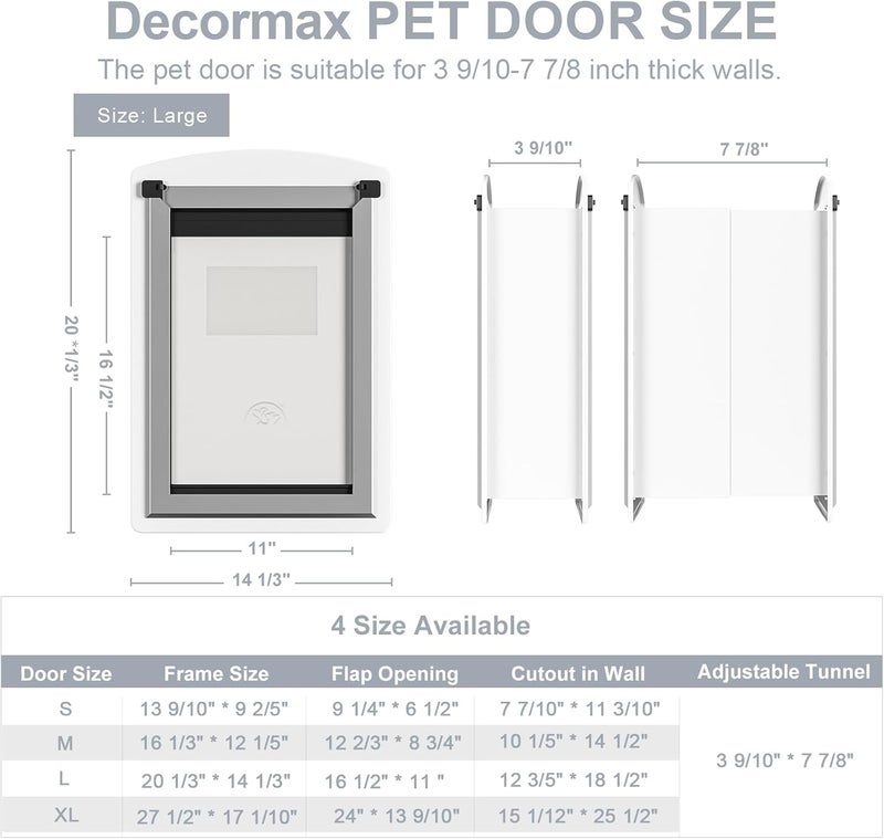 Decormax Dog Door for Wall, Steel Dog Door with Telescoping Tunnel, Weatherproof Pet Door with Two Sliding Lock Panels and Magnetic Flaps, Easy to Install, White, Large - Image 5